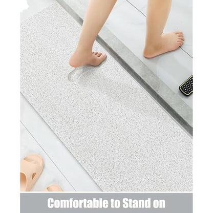 Loofah Mats for Shower, Non Slip Soft Textured Bath, Bathtub Mat with Drain, Phthalate Free, Quick Drying, Soft Comfort Bathroom Mats for Wet Areas (40x100CM, C-White)