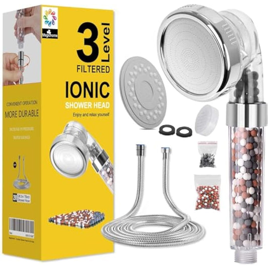 Magichome Shower Head and Hose 2m, 3-Layer Filtration Ionic Shower Head, Universal Filter Shower Heads for Hard Water Low Water Pressure with Extra Replaceable Accessories