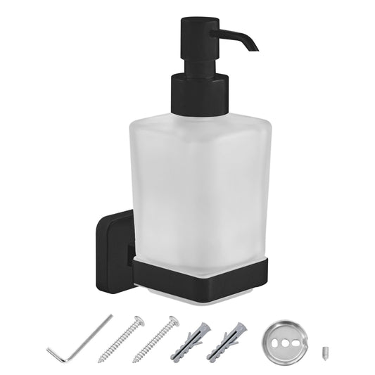 JASSFERRY Black Wall Mounted Soap Dispenser and Square Holder Frosted Glass Lotion Dispenser Set