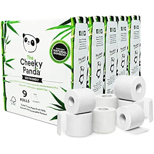 The Cheeky Panda Bamboo Toilet Rolls Bulk Buy – 45 Rolls (5 Packs of 9) | 3 Ply Toilet Paper | Plastic Free Packaging and Sustainable Tissue Paper | Compostable Loo Roll