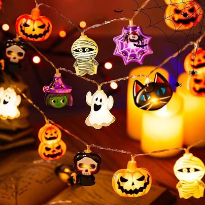Stylish PVC Soft Material Halloween Lighting Chain showcasing assorted Halloween characters, creating a whimsical atmosphere for indoor and outdoor celebrations.