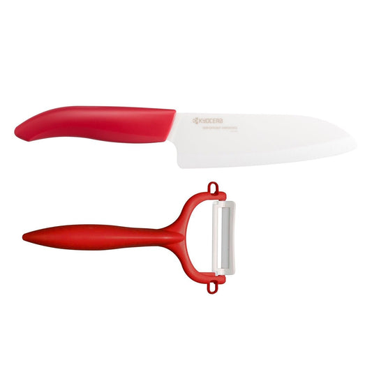 Kyocera Cut & Peel Set Red Blister pack - 14cm Santoku knife & Peeler