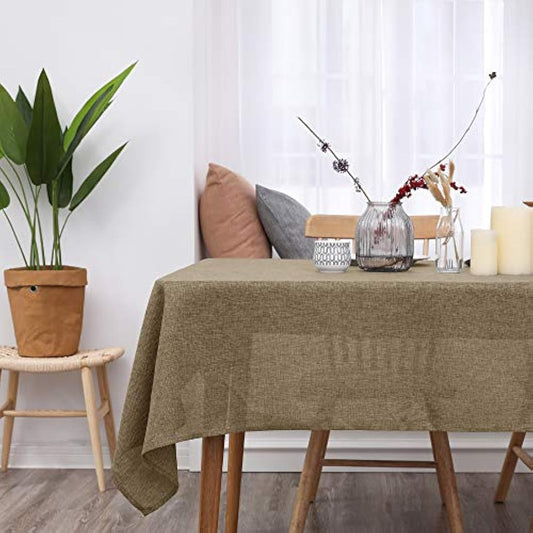 Deconovo Tablecloth Wipeable Solid Rectangle Faux Linen Table Cover for Painting 51x63in(130x160cm) Taupe