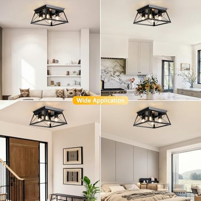 FORCOSO 4-Light Ceiling Lights - Black Industrial Ceiling Light E27 Modern Flush Mount Ceiling Lamp LED Metal Vintage Ceiling Light Fixture for Living Room Bedroom Kitchen - NO Bulb
