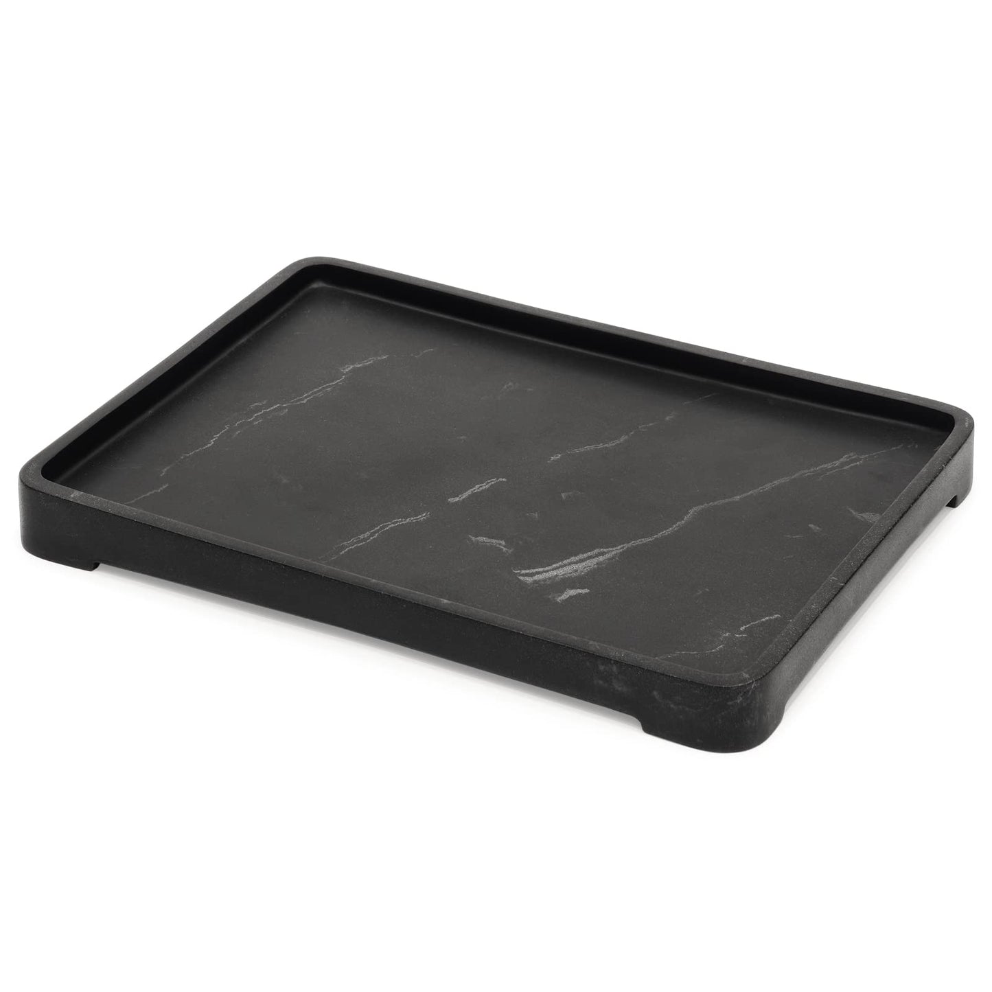 Suanti Vanity Tray 29.4x20.8cm,Matte Black Marble Tray for Bathroom Countertop and Kitchen Sink Organize,Artificial Decorative Stone Tray for