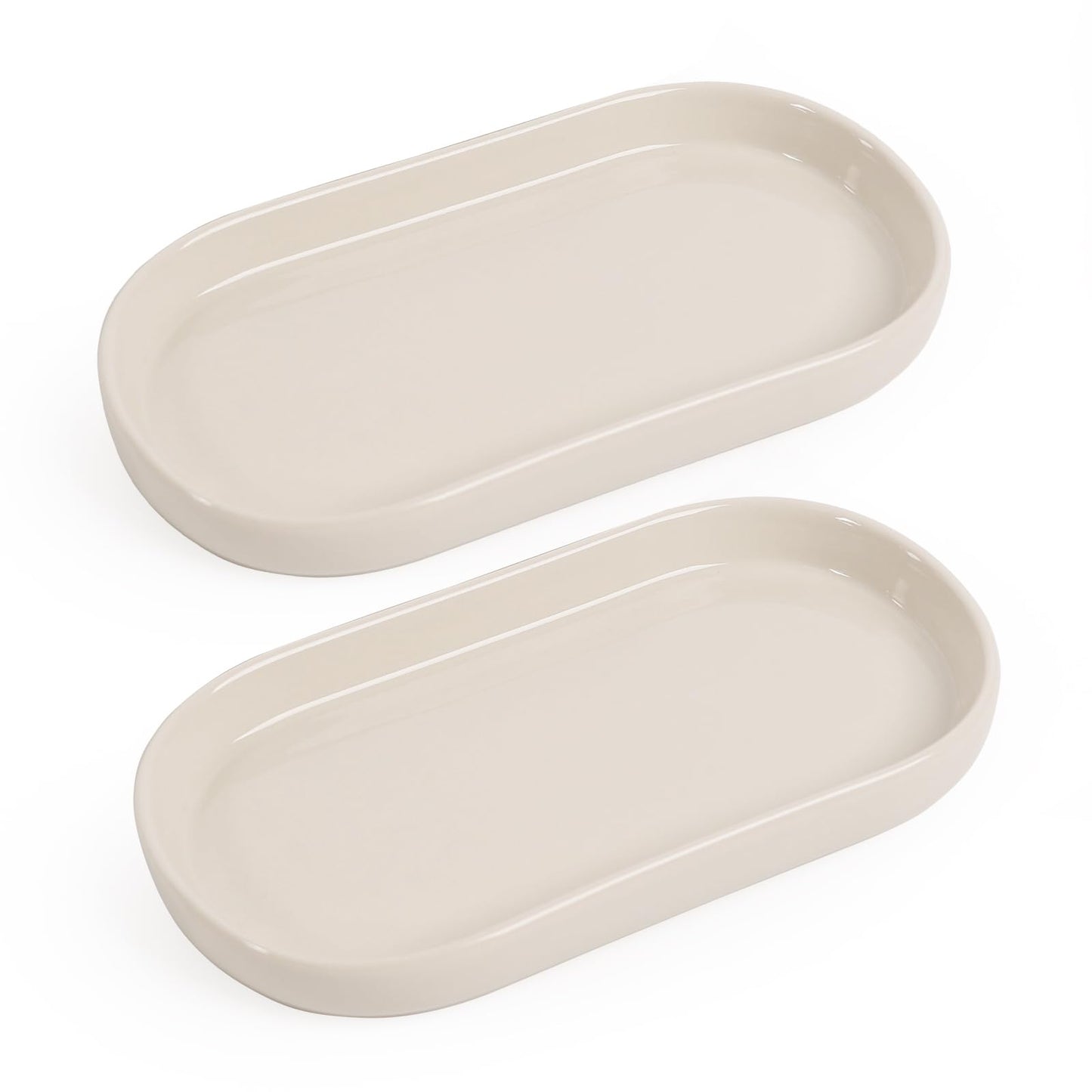 Autumnlife Ceramic Bathroom Vanity Tray Set - 2 Pcs Bathroom Organizer Countertop Tray for Perfume, Jewelry, Small Kitchen Counter Soap Tray,
