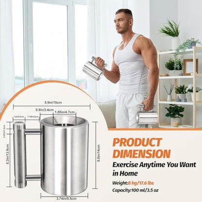 DITOSH 8kg/17.6lb Heavy Coffee Mug Challenge 304 Stainless Steel Dumbbell Cups Silver Overweight Sports Water Cup for Fitness Training Arm Strength Prank Gift Home Gym Workout Equipment 100ml/3.4oz