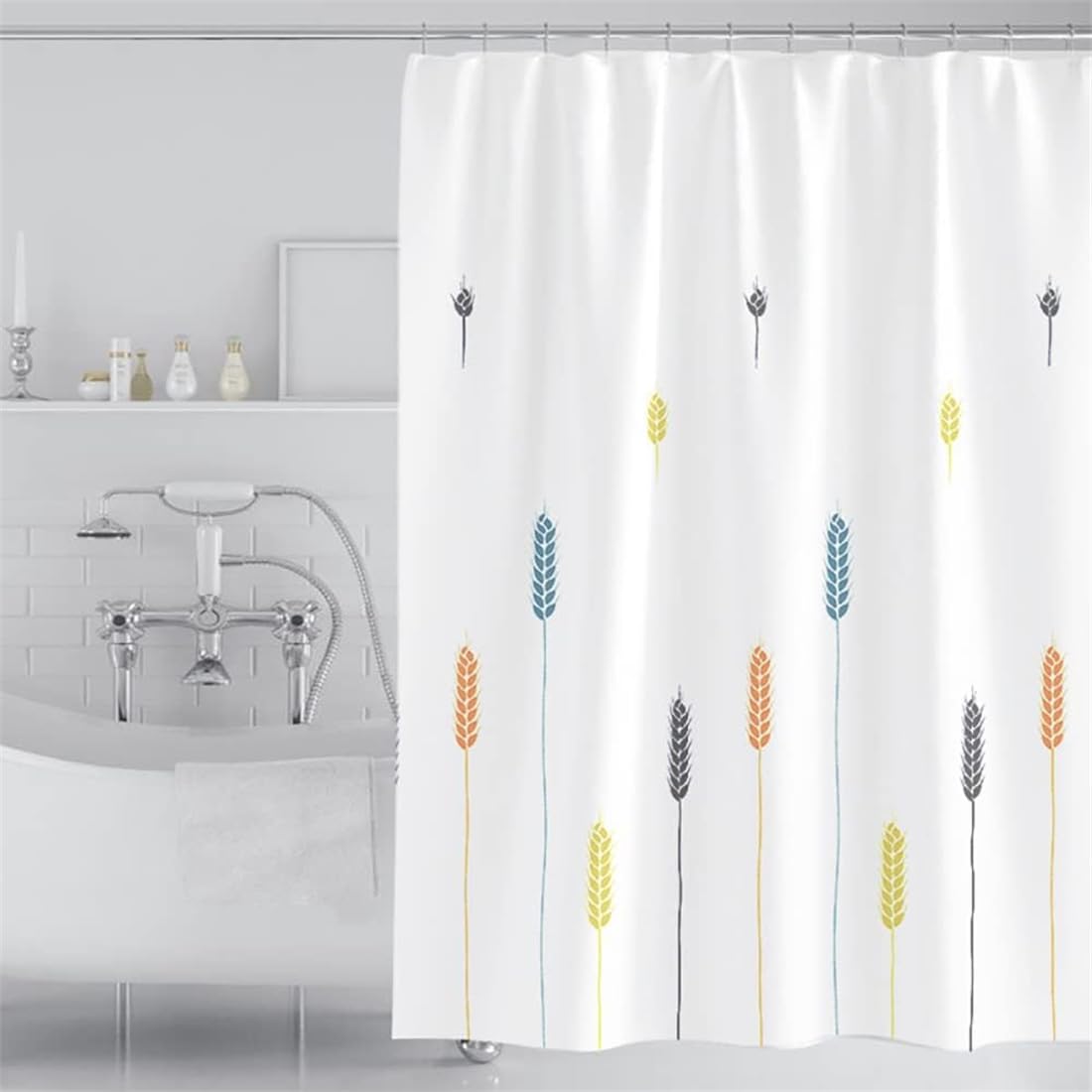 Lkw Ogechi 200x200 CM Shower Curtain Wheat Pattern, 300 CM Extra Wide Washable Anti Mould Bathroom Curtain, Waterproof Shower Curtain Wheat, Quick
