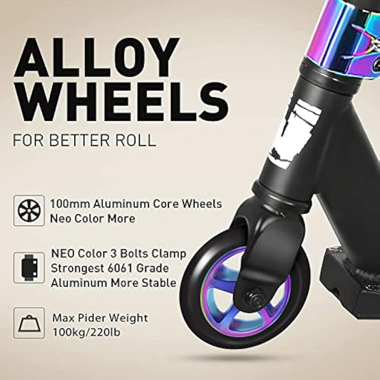 Joycruise Stunt Scooter Pro Trick Scooters for Kids & Teenagers Age 6+ Boys Girls, Kick Freestyle Beginner Scooter 360° Spin Handlebar, Robust Aluminum Frame 100mm Smooth Wheels