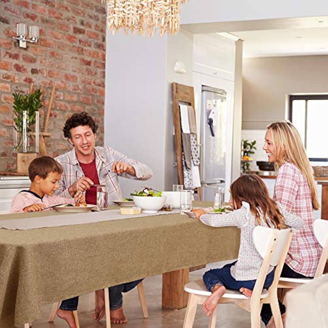 Deconovo Faux Linen Rectangle Tablecloth Water Resistant Table Cloth for Dinning 52x90in(132x229cm) Golden Brown