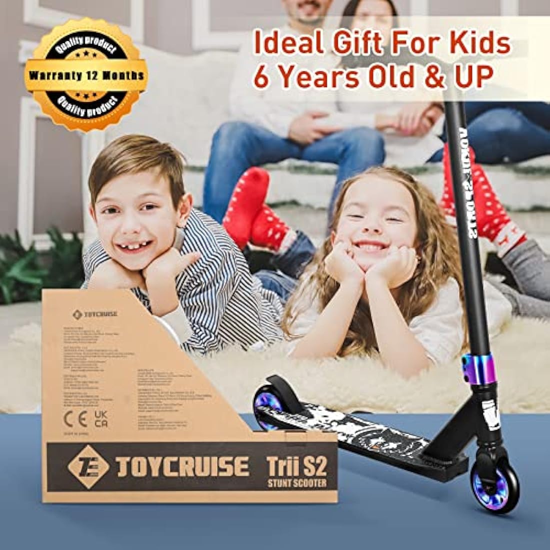 Joycruise Stunt Scooter Pro Trick Scooters for Kids & Teenagers Age 6+ Boys Girls, Kick Freestyle Beginner Scooter 360° Spin Handlebar, Robust Aluminum Frame 100mm Smooth Wheels