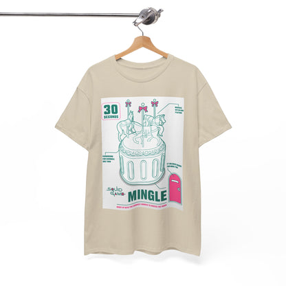 Elegant unisex Squid Game graphic t-shirt in beige, showcasing a unique design featuring carousel horses, perfect for casual streetwear.