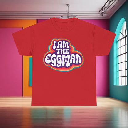 Exquisite I Am The Eggman Graphic T-Shirt in red, showcasing a bold and playful design tailored for style enthusiasts.