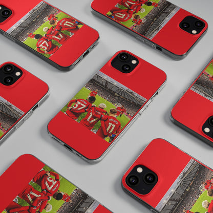 Sophisticated arrangement of Manchester United Mainoo Garnach Hojlund Soft Phone Cases, illustrating the premium quality and vibrant colours.