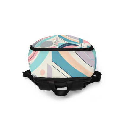 Fashion-forward Geometric Pastel Backpack from Dazzling Dreams Studio, highlighting its spacious compartments and luxury aesthetic for vibrant individuals.