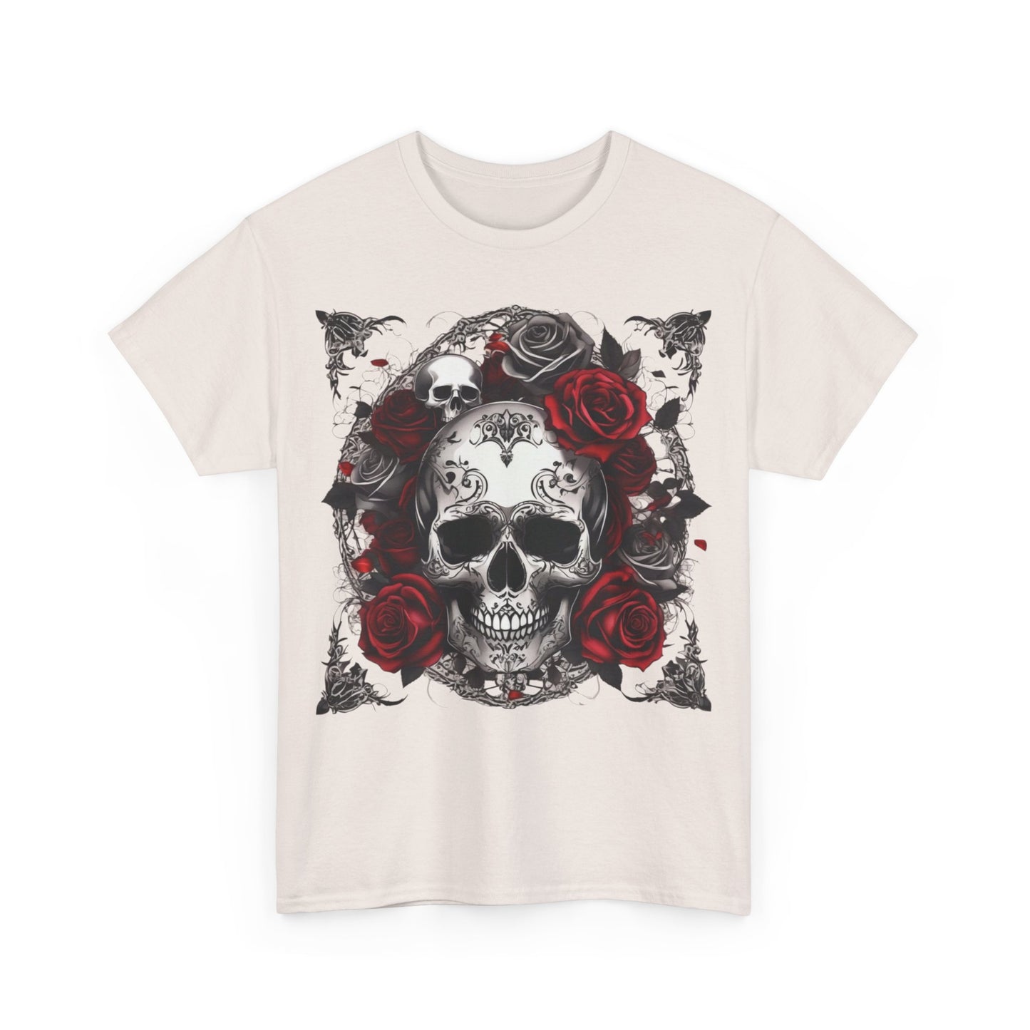 Skulls and Roses Cotton Tee, Unisex Graphic Shirt, 7 color choice