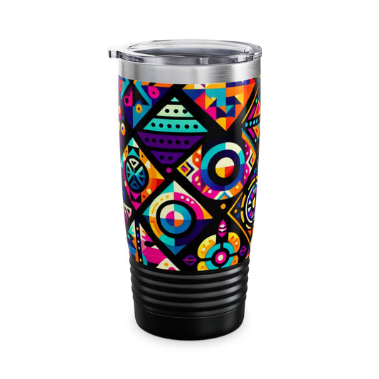 Close-up view of the Neon Genesis Creatives 20 oz Drinks Tumbler Travel Flask featuring double-wall insulation and easy-grip ribbed bottom for on-the-go convenience.