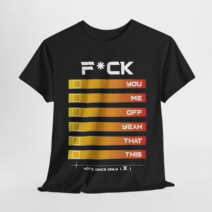 F*CK Graphic Tee - Premium Cotton Unisex Remarkable Statement T-Shirt in Dark Grey showcasing bold graphic design with vibrant orange and red gradient details.