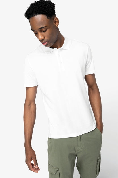 Elegant straight fit design of men's organic cotton polo shirt, showcasing versatility and luxury in casual wear.