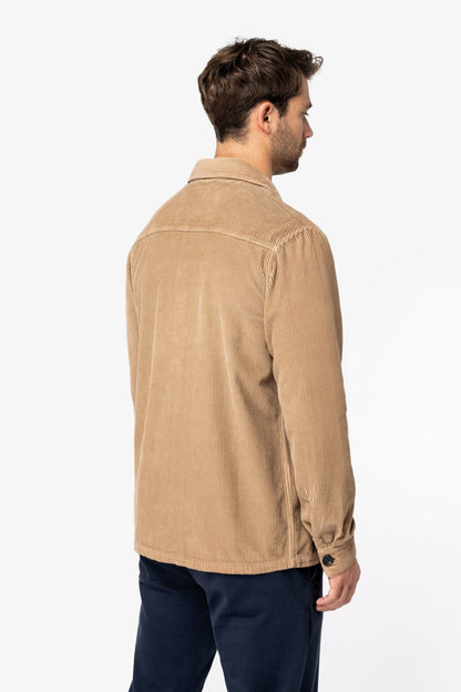 Elegant regular fit organic cotton corduroy jacket with sophisticated ribbed fabric and sustainable design elements, perfect for any fashion-forward individual.
