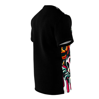 Luxurious Horror-Comic Tee featuring Spooky Scribblesworth by Dazzling Dreams Studio, showcasing vibrant cartoon characters on a stark white background, ideal for fashion-forward horror enthusiasts.