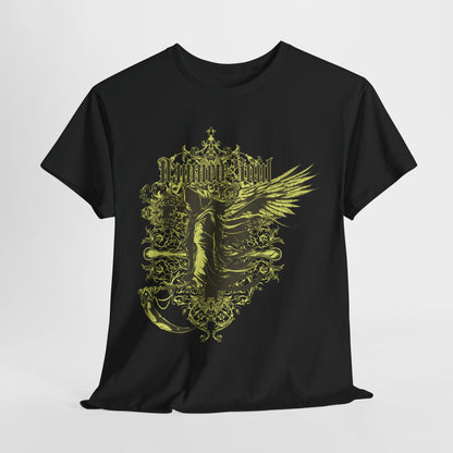 Elegant black t-shirt showcasing the 'Damned Soul' graphic, adorned with exquisite details and a haunting aesthetic, perfect for making a fashionable impression.