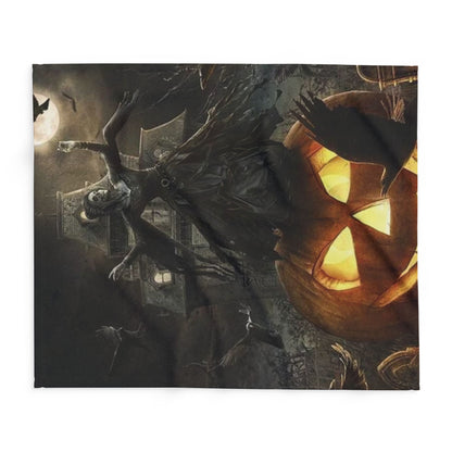 Artistic view of Decorative and Warm Halloween Spooky Arctic Fleece Blanket featuring intricate Halloween designs, perfect for luxurious seasonal styling.