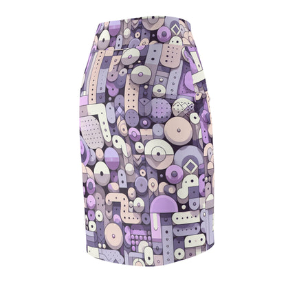 Vivienne Starling Abstract Pastel Purple Pencil Skirt by Dazzling Dreams Studio, showcasing an artistic design and flattering silhouette perfect for elegant occasions.
