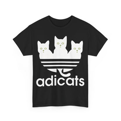 Charming t-shirt showcasing adorable black kittens with bright green eyes against trendy stripes.