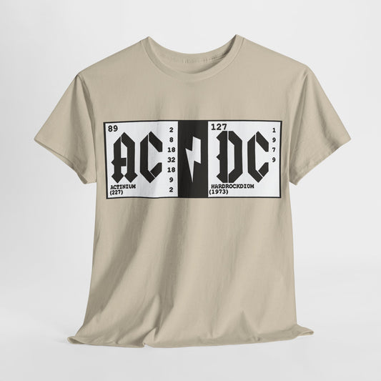 Elements AC DC Graphic T-Shirt featuring a stylish design with the elements 'AC' and 'DC' in bold fonts, perfect for a luxury urban outfit.