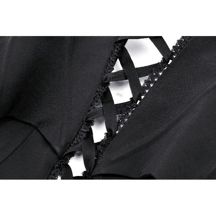 Stylish asymmetric button-up front detail of the Dark in Love Vespertilio Vest, featuring luxurious polyester fabric for a sophisticated look.