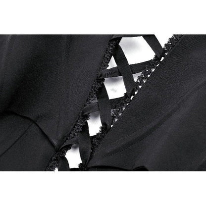 Stylish asymmetric button-up front detail of the Dark in Love Vespertilio Vest, featuring luxurious polyester fabric for a sophisticated look.