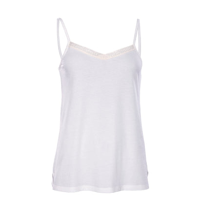 Elegant low-cut back detail of the women's night vest made from 100% organic cotton, designed for ultimate comfort and style.