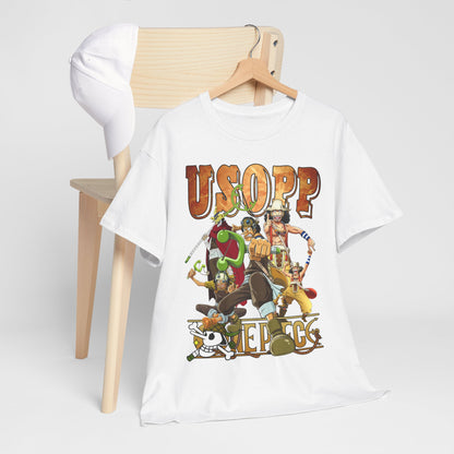 Elegant Usopp T-shirt displayed with a chic cap, illustrating iconic anime design, ideal for fashionable enthusiasts.