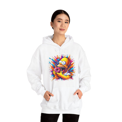 Chic unisex urban Homer’s Hungry Delight Graphic Lightweight Hooded Sweatshirt showcasing a dynamic illustration of Homer Simpson enjoying a donut, embodying playful luxury for any wardrobe.