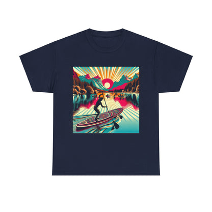 Luxurious Paddle Board T-Shirt showcasing a serene paddleboarding scene, crafted by Dazzling Dreams Studio for water sports enthusiasts.