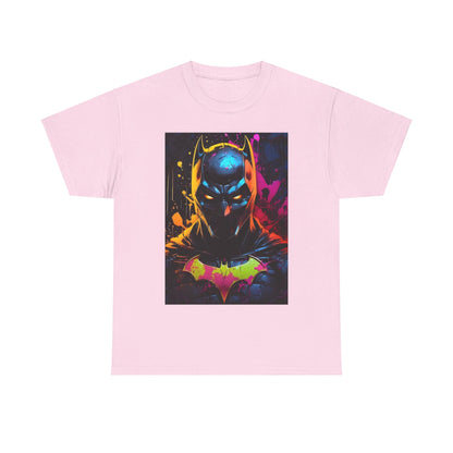 Vibrant Batman Graphitti Graphic Unisex Tee Shirt in pink, displaying a playful yet elegant design of Batman, perfect for a stylish statement.