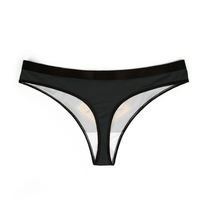 Sophisticated women's thong in black, showcasing a sleek design with playful graphic elements, perfect for celebrating love and romance.