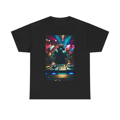 Street Monster Graphic T-Shirt in elegant black displaying a captivating DJ scene, a must-have addition to your luxury urban attire.
