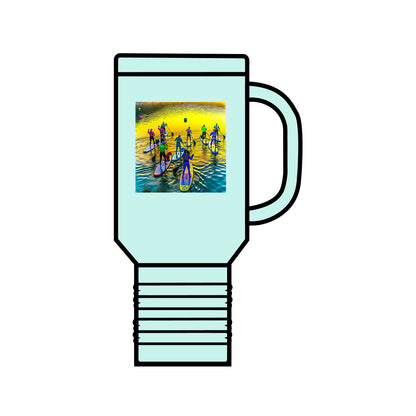 Fantasy Paddleboarding 40oz Insulated Travel Mug in teal featuring captivating paddleboarding design, ideal for style-conscious outdoor enthusiasts.