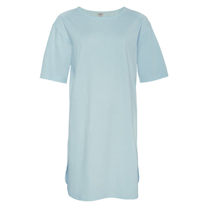 Luxurious organic cotton midi night shirt for women, showcasing soft fabric drape and elegant design, ideal for a comfortable night's sleep.