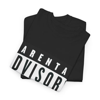 Folded Luxury Parental Advisory Warning Graphic T-Shirt showcasing its sleek black design and style, perfect for modern wardrobe.