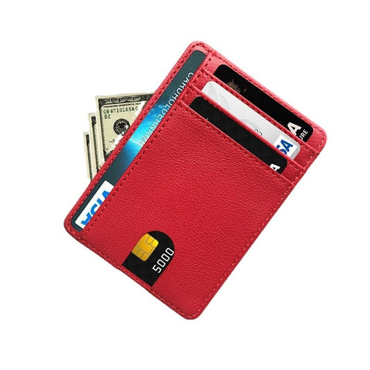 Luxurious red Portable PU Leather Credit Card Bag Card Holder with multiple card slots, displaying cash and cards elegantly.