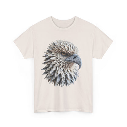Eagle Vision Unisex Cotton Graphic Tee - Artistry Meets Comfort in Nature-Inspired Design, front view featuring an intricately detailed eagle's head print crafted from layers of paper.