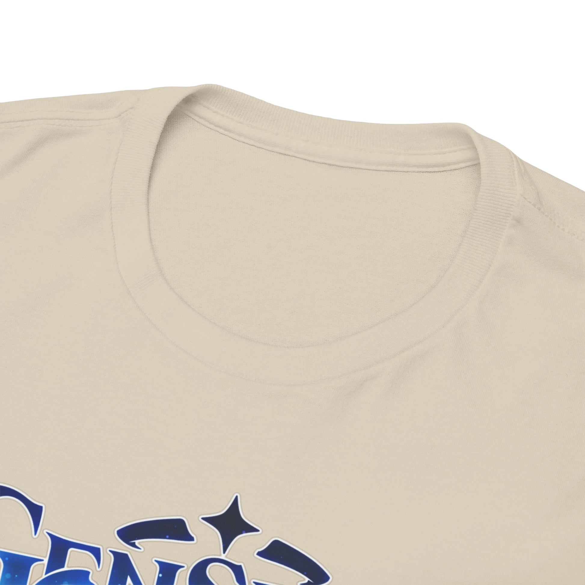 Close-up of the luxurious Genshin Impact T-shirt neckline, showcasing high-quality fabric and meticulous detailing.