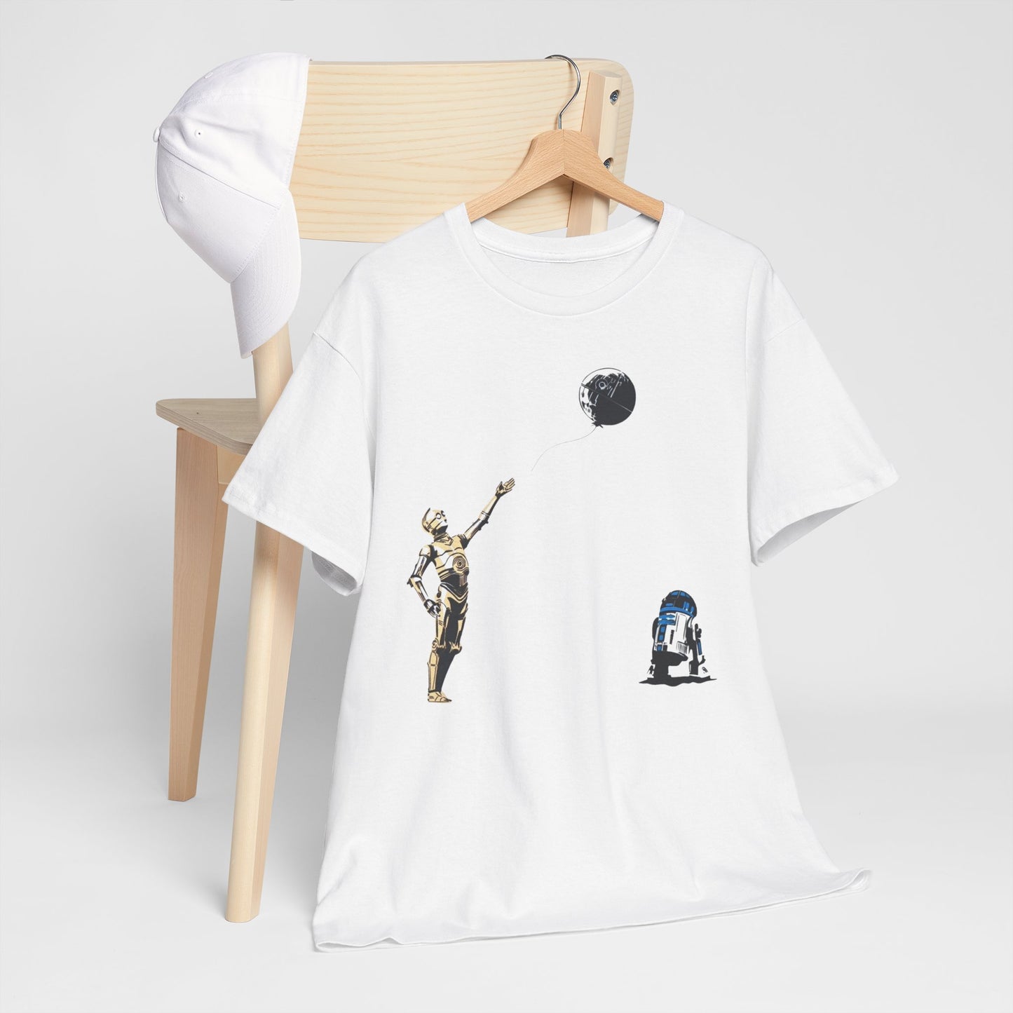 Star Wars T-Shirt - C-3PO & R2-D2 with Death Star Balloon - Funny Graphic Men's