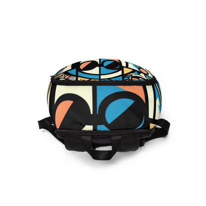 Stylish model wearing the Pop Art Backpack from Dazzling Dreams Studio, exemplifying the blend of playful art and luxury for contemporary fashion.