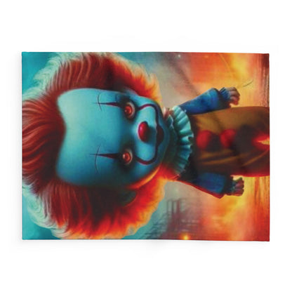 Luxurious Decorative and Warm Halloween Pennywise IT Spooky Arctic Fleece Blanket showcasing a chilling clown character, perfect for adding a spooky touch to your Halloween celebrations.
