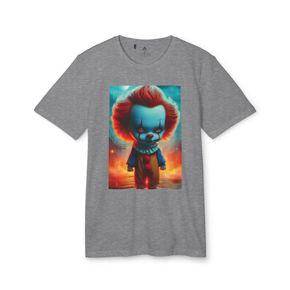 Adidas Unisex Halloween Pennywise Cute T-shirt in grey showcasing a vibrant Pennywise design, blending a whimsical twist on classic horror, perfect for a sophisticated Halloween wardrobe.