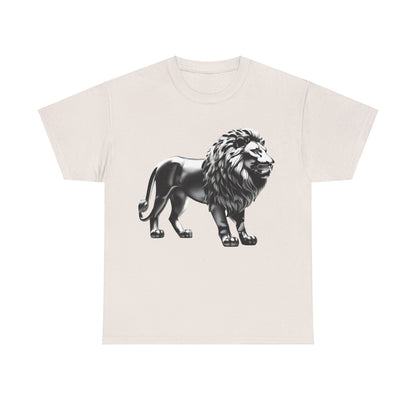 Silver Majestic Lion Graphic T-Shirt, Urban Streetwear Top, Unisex Cotton - Featuring an elegant silver lion design on a light background, perfect for elevating your urban fashion collection.